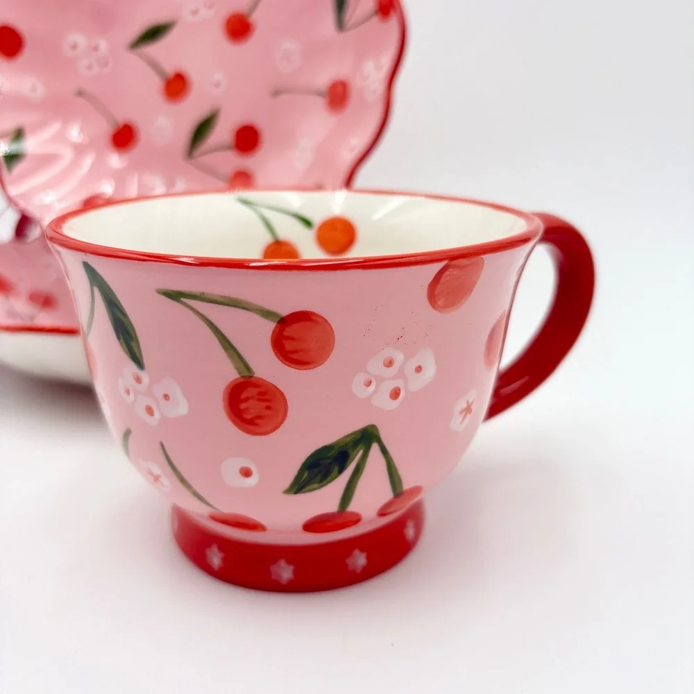 Potters Studio Cherry Blossom Bowl Cup Set Pedestal Mug Plate Pink Cottagecore